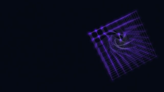 Abstract geometric wireframe cube in motion, digital concept