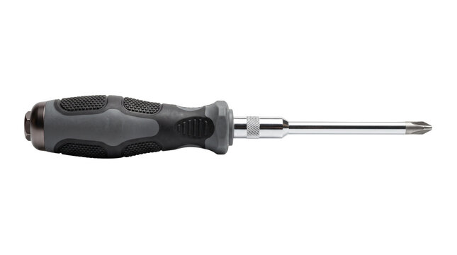 Professional Phillips head screwdriver with ergonomic rubber handle, industrial steel manual hand tool, crosshead driver for construction and home repair isolated PNG with Transparent Background