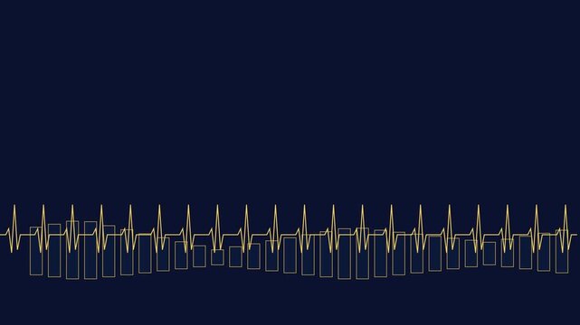 Animated ekg heartbeat line and audio spectrum equalizer on dark animation 4k background, pulse