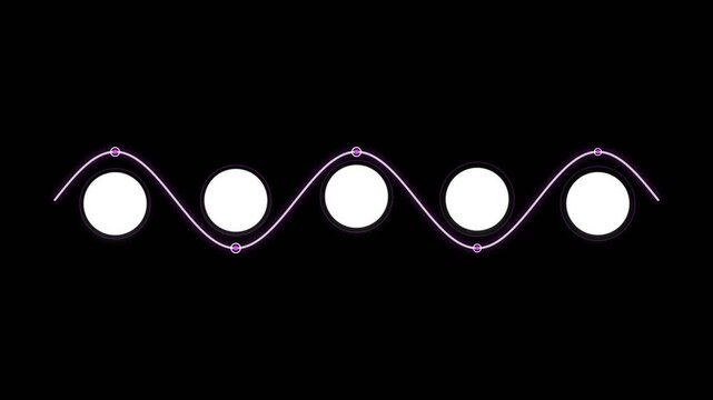 Sine wave animation with white circles moving along a glowing purple path