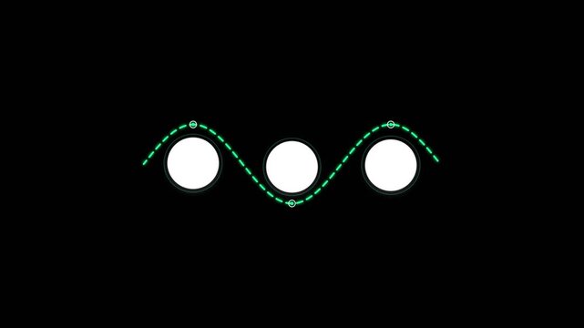 Sine wave animation with glowing green dashed line and three white circles