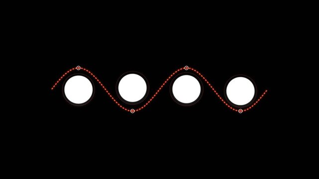Sine wave animation with white circles moving along a red dashed path
