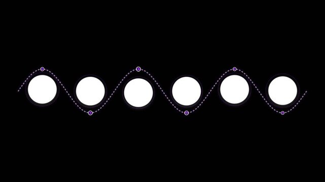Animated white circles moving along a sine wave path on black