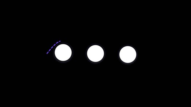 Loading animation with three dots and a bouncing blue cursor path