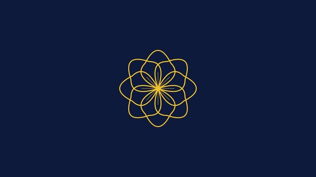 Minimalist gold geometric flower animation on dark blue 4k background, for modern motion, and abstract projects