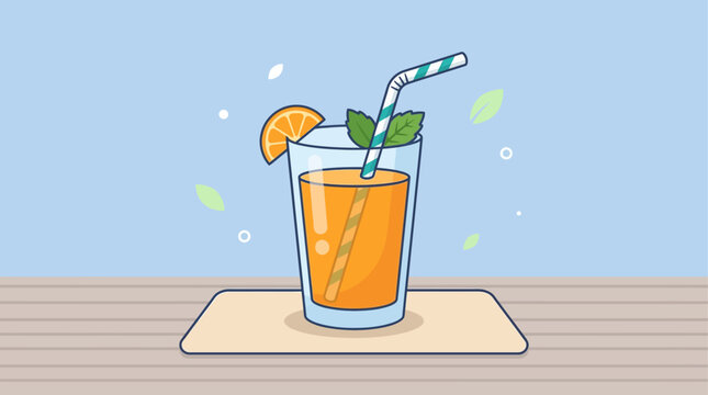 Citrus drink in a glass with a straw and mint leaf garnish serves as a vibrant refreshment icon.