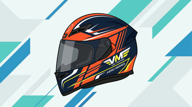 Motorcycle helmet with racing graphics provides high-speed protection for professional riders.