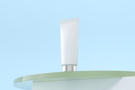 Cosmetic tube with sliver cap sky minimalist showcase low angle hero view 3d rendering