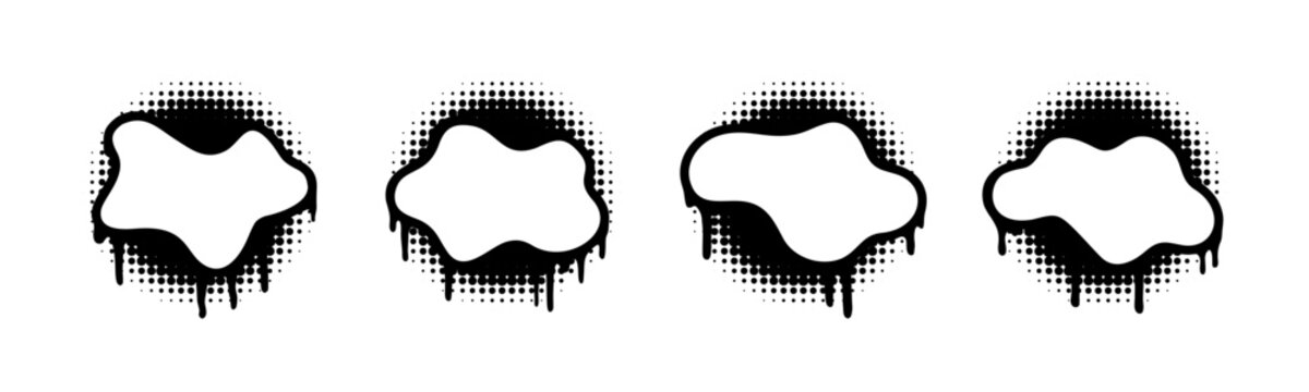 Urban Fluid Blob Organic Shapes With Halftone and Paint Drip Splatter Graffiti Effect Vector Illustration Set