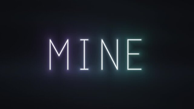 Flashing text displays mine in bright neon colors on a dark background