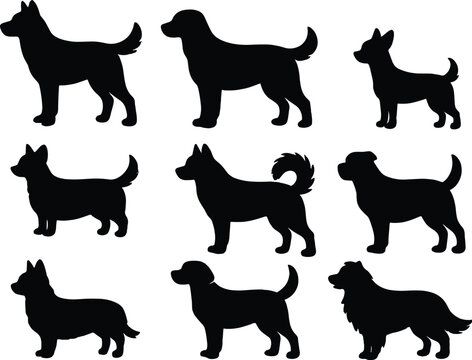 Collection of Dog Silhouettes in Grid Layout for Pet Design and Animal Illustration Concepts