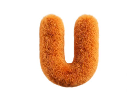 Soft orange fuzzy letter U isolated on transparent background for design