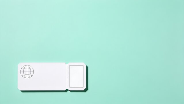 Blank Travel Ticket with Globe Icon on Mint Green Background