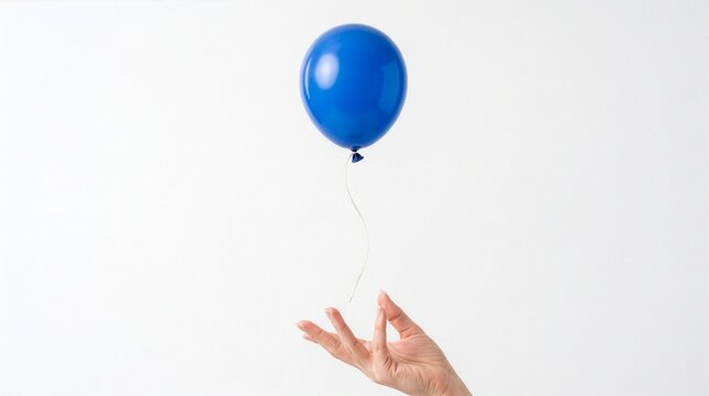 Blue Balloon Floating Away - A hand lets go of a blue balloon drifting into a cloudy sky, symbolizing freedom or letting go
