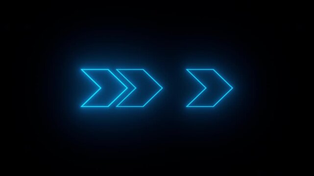 Neon arrow animation. Directional pointer glowing sign. Loop.