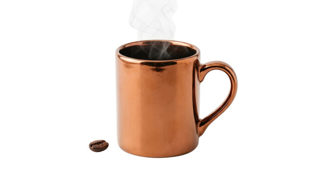 Steaming copper mug with hot beverage inside.