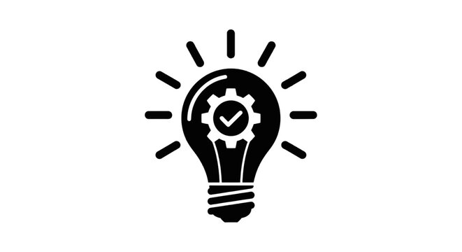 Vector illustration of light bulb icon with a gear and check mark symbol inside on a transparent background