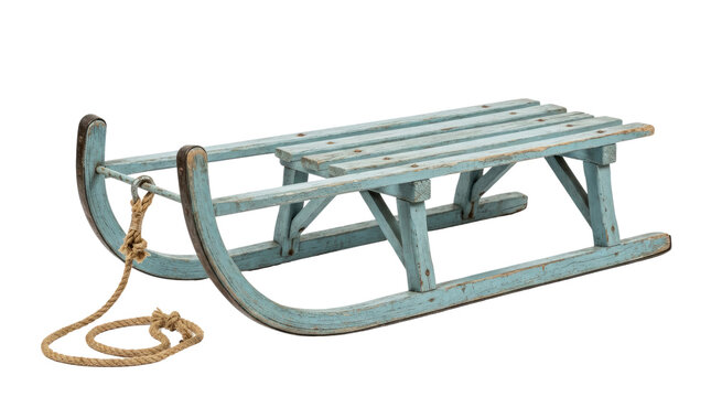 Traditional wooden sled with rope handle isolated.