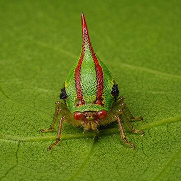 Thorn Bug Treehopper on Green Leaf in Nature