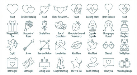 Fototapeta premium Valentine's Day Outline Icon Set