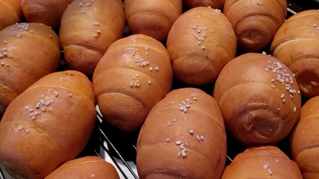 Freshly Baked Delicious Salt Bread (Shio Pan) Placed on a Bakery Tray