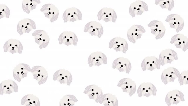 Numerous white dog faces pattern for cute animal head motif designs suitable for fabric printing, stationery, and childrens products.
