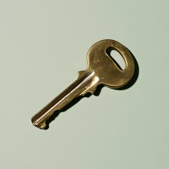 Fototapeta premium Worn brass key with patina on soft sage-green background