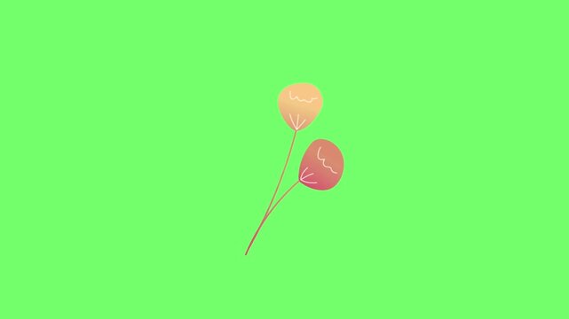 Cute cartoon flower buds animation with pink and beige colors swaying in the wind on a green screen background. Ideal for garden themes, springtime, and kids' learning materials