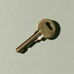 Fototapeta premium Vintage brass key with bright raw-metal scratch on sage green