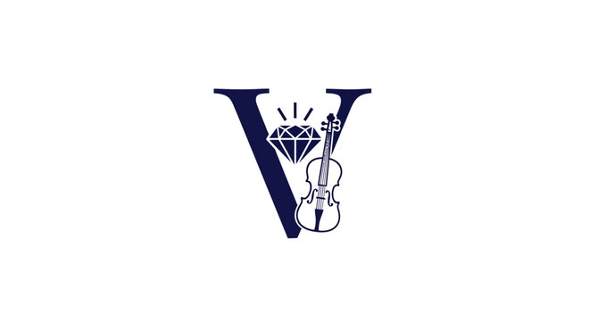 Elegant monogram V with diamond and violin design.
