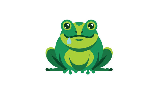 Cute green frog cartoon character with big eyes and smiling face for children books and educational content