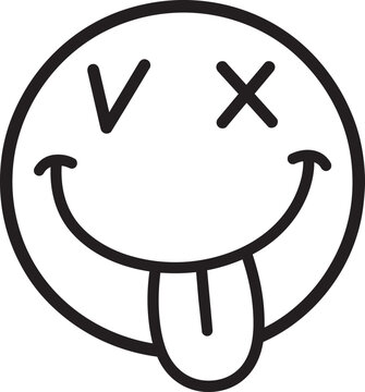 A cartoon smiley face with tongue out and crossed eyes, showing a cheeky.