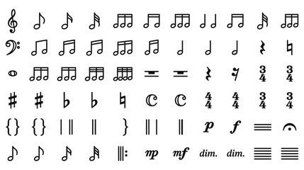 Musical notes and symbols flat design vector illustration set. © Md