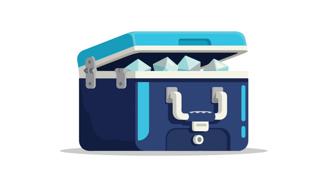 Colorful open travel suitcase with clothing and accessories for vacation trips