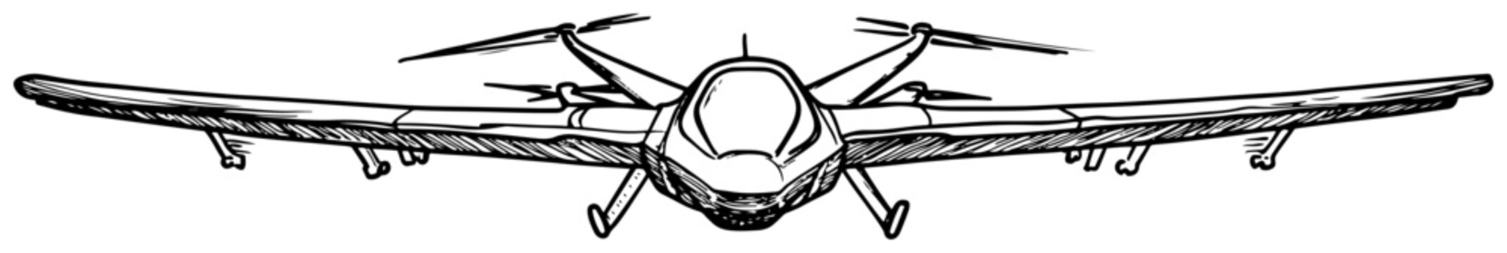 Futuristic drone airplane and autonomous flying vehicle concept hand drawn sketch style