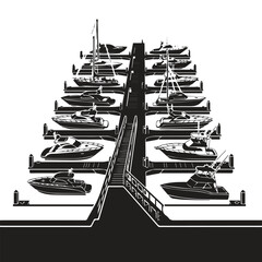 Symmetrical graphic view of boats anchored in a marina dock with boating lifesty © Sharmin
