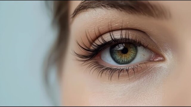 Soft closed green hazel close up eye with long eyelash eyelid makeup skin and natural soft emotion