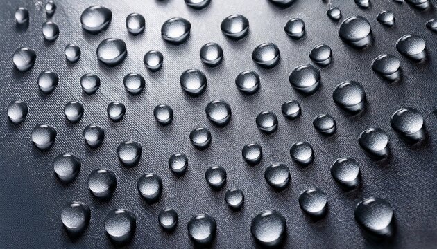 Detailed Macro Shot Of Repetitive Uniform Water Droplets Aligned In Neat Rows On A Grey Metallic Surface