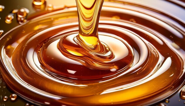 Pouring Honey Close Up Macro Photo Of Golden Syrup Swirl With Sweet Glossy Liquid Texture