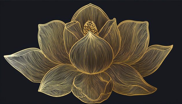 Magnolia Flower Golden Line Art Isolated Background