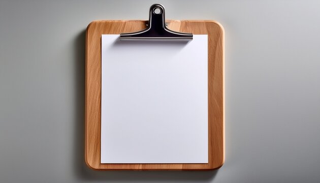Mockup Of Wooden Clipboard With Blank Paper Isolated On Light Grey Background