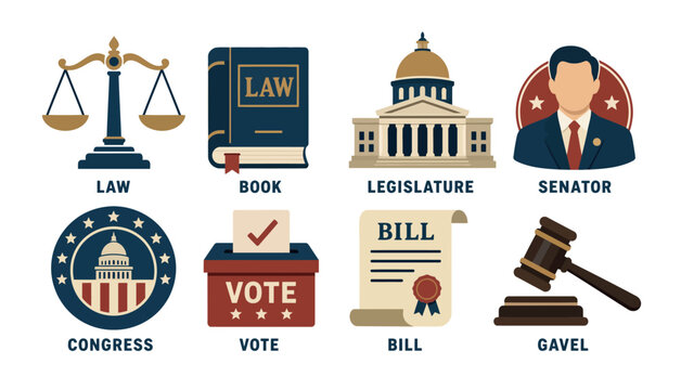 Government and Legal Icons Set.