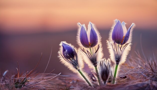 A Portrait Of A Pasque Flower In Soft Colors Pulsatilla
