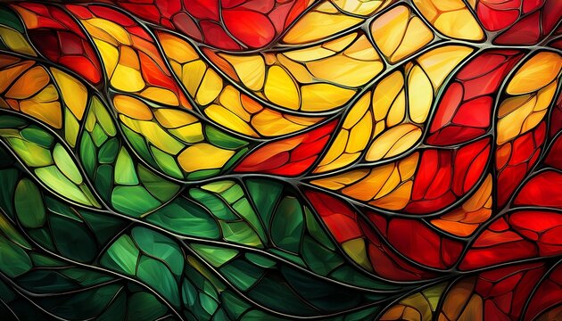 Mesh Gradient With Stained Glass Mosaic Texture Red Green Yellow Colors Abstract Banner Black History Month Juneteenth