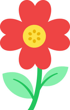 Red Flower Plant Icon Isolated on Transparent Background Cute Flat Vector Illustration