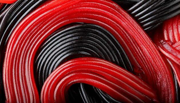 Close Up Of Tangled Red And Black Licorice Candy Creating An Abstract And Textured Background