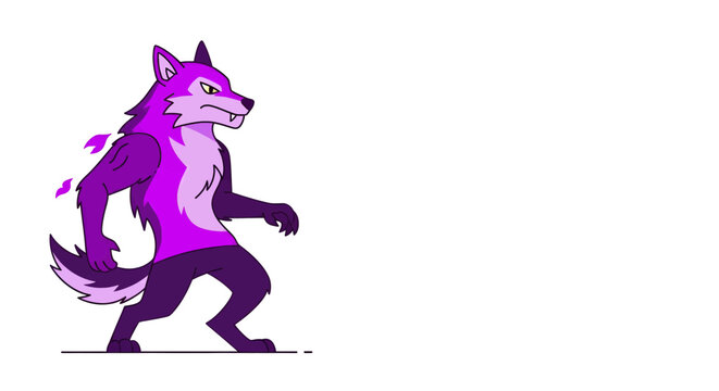 Purple cartoon wolf creature walking sideways.
