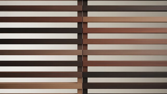 Horizontal wooden slats on white background, dark brown timber planks pattern, modern wood louver texture for architectural design and interior decor