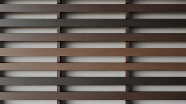 Horizontal wooden slats on white background, dark brown timber planks pattern, modern wood louver texture for architectural design and interior decor
