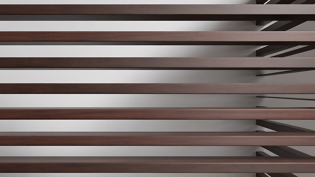 Horizontal wooden slats on white background, dark brown timber planks pattern, modern wood louver texture for architectural design and interior decor